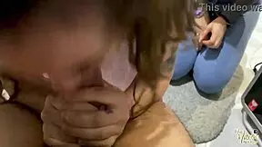 we surprised the neighbor by sucking his dick and eating his cum 😏