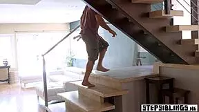 petite stepsister has a hard time under the shower