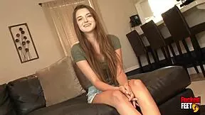 the smiling brunette gets her feet licked and sucked while fucking.