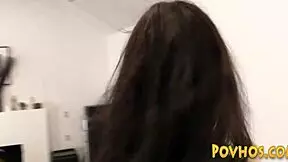 Brunette teen rides cock POV, spreading pussy and sucking