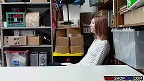 redhead teen caught sucking cop's cock in the shop