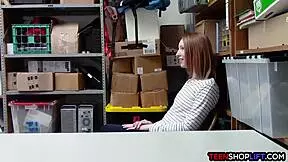 redhead teen caught sucking cop's cock in the shop