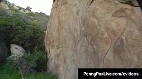 Petite backpacker penny pax with glasses gets her tits sucked and pussy fucked by a land owner with a monster cock, ending in a facial