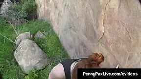 Petite backpacker penny pax with glasses gets her tits sucked and pussy fucked by a land owner with a monster cock, ending in a facial