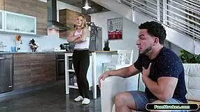 petite stepsis gives a blowjob to her stepbro's big cock in the bedroom