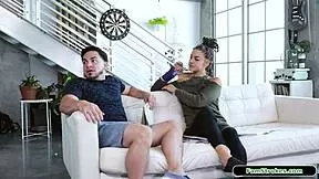 petite stepsis gives a blowjob to her stepbro's big cock in the bedroom