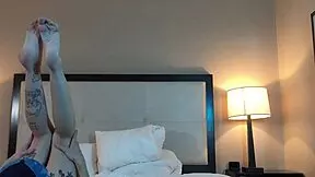 I'm licking this hot petite teen's shaved pussy with tattoos.