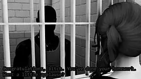 A naked and sexually active 18-year old girl pleasures herself and throatf**ks in prison strapping