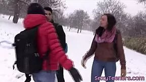 Pussyloving Threeway Teen Doggystyled in Wild Group Action