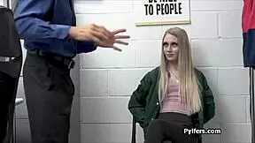 voyeur view of blonde teen riding officer, butt fingered.