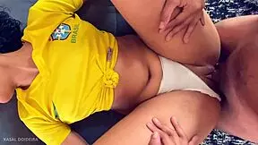 Is this brazilian teen giving her shaved pussy with white panties to the side?