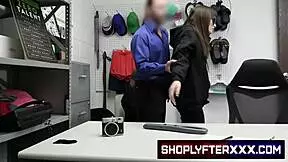 Security Officer Jack Vegas Questions Dakota Burns and Mia Taylor in Backroom