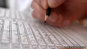 Nerdy redhead Nansy Small gets fucked by tutor with blowjob riding fingering and cumshot