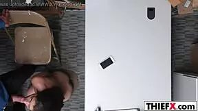 teen thief punished with blowjob in garage by big cock amateur