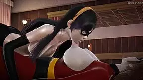 Does Violet Parr get creampied by Helen in this double futa scene?
