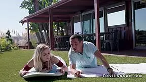 Yoga instructor seduces cheating wife outdoors with monster cock.