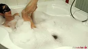 I saw this brunette gettin' a sensual fuck in the bathroom and recivin' a powerful cumshot in her mouth