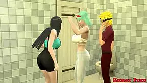 sakura porn cap 4 naruto gets locked in bathroom with hinata and sakura for a threesome