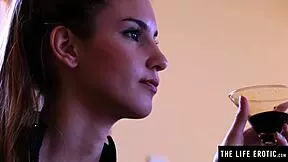 Beauty in leather masturbates to orgasm