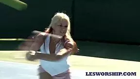 Milf Sarah Vandella seduced by lesbian teen in hot tub