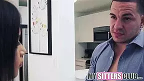 teen babysitter, what if his date cancels? she fucks the client with his big cock