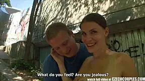 Czech young couple grabs cash for wild public foursome