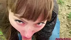 Girl Sensual Sucking Cock Boyfriend Outdoors - Cum In Mouth