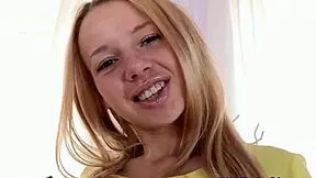 Blonde Euro babe gives blowjob and gets cum drenched.