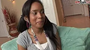 black teen with natural tits fucks hard in white fishnet stockings