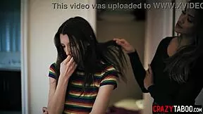 in the taboo lesbian scene, teen maya woulfe gets used by hot latina stepsister gizelle blanco with tribbing and licking