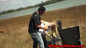 Small-tits hitchhiker gets a facial after roadside encounter