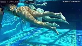 Naked teens swim in pool