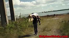 Small-tits hitchhiker gets a facial after roadside encounter