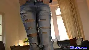 debutante eurobabe strips in stockings for the old man