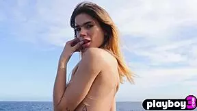 Hot big ass brunette teen poses naked outdoor and enjoys softcore solo