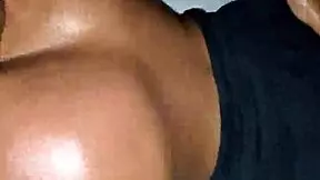 Ebony milf bends over oiled big ass for amateur fucking and moaning