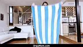 big tits stepmom bends down to suck young stepson's monster cock