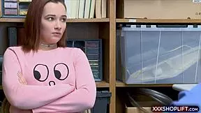 The cute redhead shoplifter feels intense punishment through rough doggystyle fucking