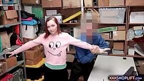 The cute redhead shoplifter feels intense punishment through rough doggystyle fucking