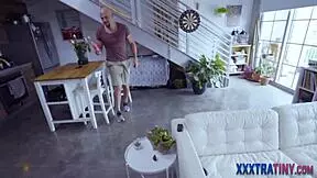 Tiny ebony teen 18+ eagerly sucks huge white cock in HD