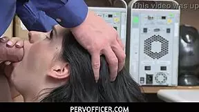 Young brunette Violet Rain caught shoplifting and fucked by guard