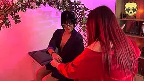 I-I gave a massage that turned into a delicious bisexual fuck with scissoring!