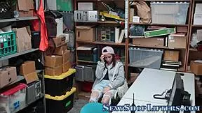 Teen thief caught on hidden cam tugs hard for a messy facial.