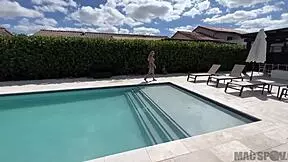 Busty blonde Katalina Kylie intensely fucked outside by the pool by J Mac's monster cock