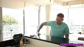 Petite teen with small tits sucks monster cock in HD