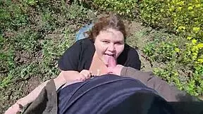 Ever seen a chubby cutie give an outdoor blowjob this good?