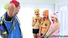 Pokemon Teens Feel Intense Pleasure As They Receive Facials At The Party