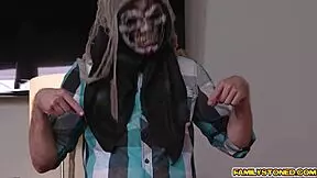 In this group threesome, Rob passionately fucks Alison Rey atop his massive cock while others watch.