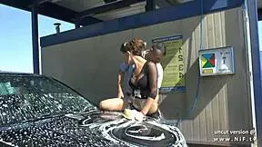 Pretty Young French Babe Gets Hard Sodomy in Public Carwash!