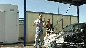 Pretty Young French Babe Gets Hard Sodomy in Public Carwash!
